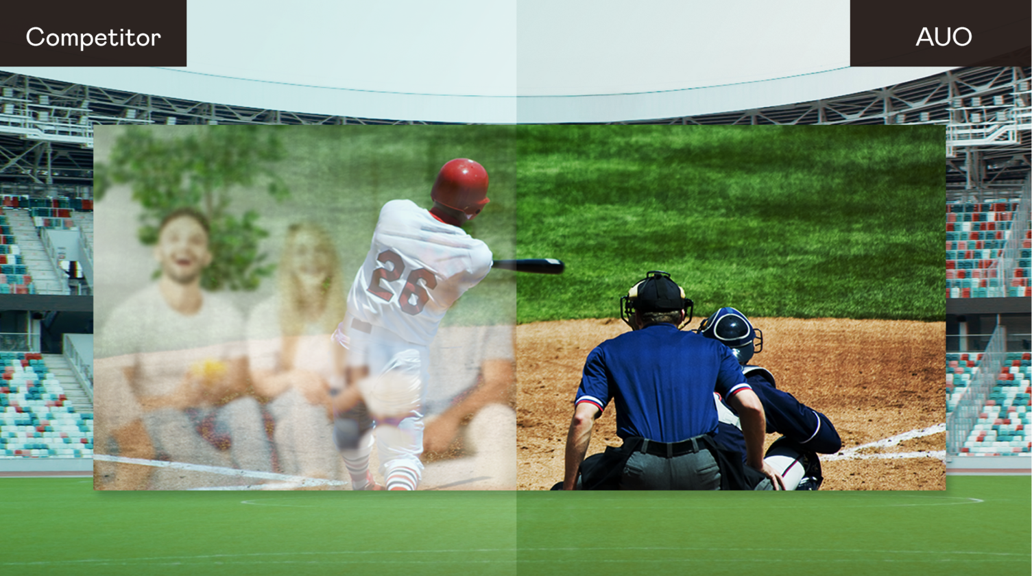 Comparison of display quality: MILANTIYU ALED MicroLED Display provides sharp, vivid visuals with superior brightness and contrast, outperforming a competitor’s display in clarity and color accuracy during live-action scenes.